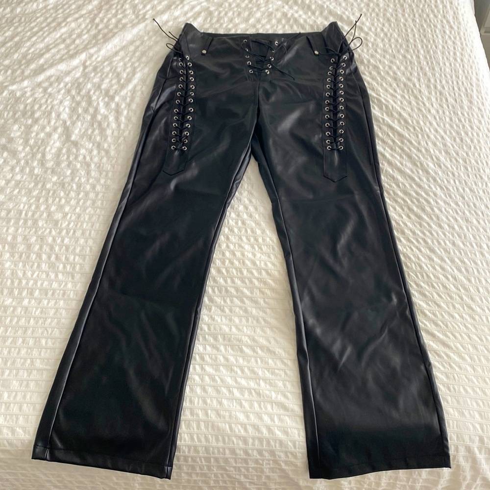 Lace up faux leather pants size XL
